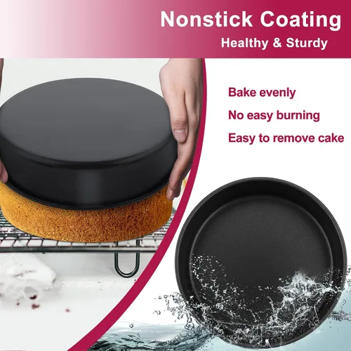 Miniatura 7 de E-far Juego de 4 moldes para pasteles (4 pulgadas/6 pulgadas/8 pulgadas/9½ pulgadas), moldes redondos antiadherentes para tartas de cumpleaños