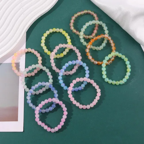Miniatura 6 de FINZOR 24 pulseras elásticas de cuentas de 0.315 pulgadas hechas a mano para mujer, pulsera elástica de cuentas multicolor mate para mujer, pulsera