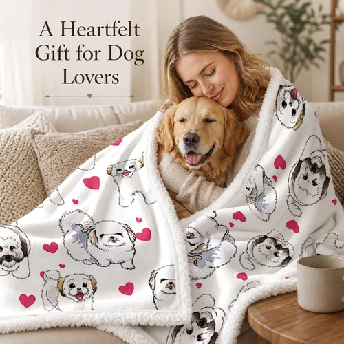 Miniatura 9 de BlessLiving Manta de sherpa con diseño de Shih Tzu - Manta súper suave, acogedora y cálida con corazones rojos, manta de felpa gruesa y mullida