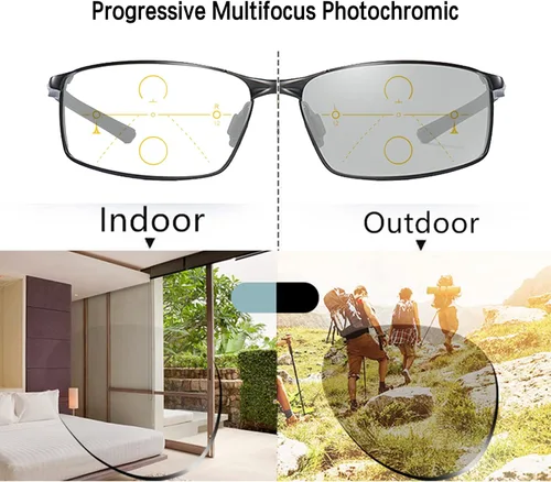 Miniatura 8 de Gafas de lectura fotocromáticas de transición multifocal progresiva de metal cuadrado para hombre, lentes de sol UV400