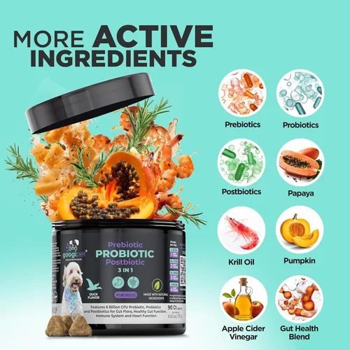 Miniatura 5 de Googipet Probiotics for Dogs Digestive Health – Prebióticos y probióticos masticables para tratamiento de infección por levaduras de perro + enzimas