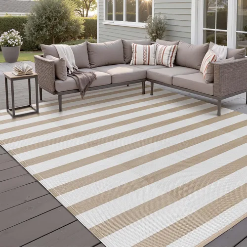 Miniatura 13 de PureCozy Alfombra de paja de plástico para exteriores, color negro, beige, grande, impermeable, para patio, 5 x 8 pulgadas, geométrica, reversible