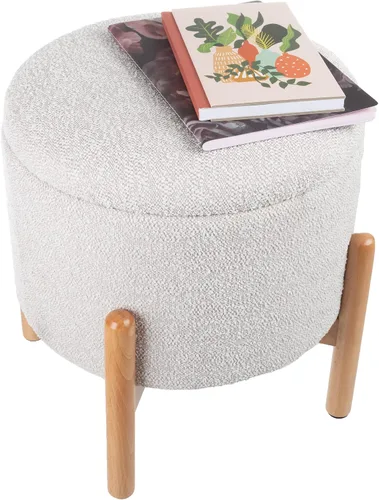 Miniatura 11 de Lavish Home - Puf otomano redondo de almacenamiento de sherpa con tapa extraíble, reposapiés de felpa y organizador oculto para espacios pequeños