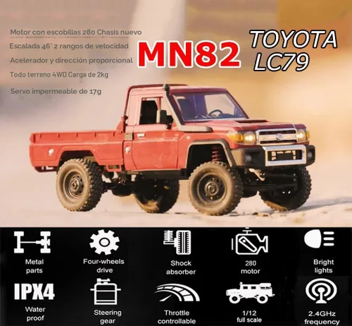Miniatura 4 de HLSFWDRIVE RC Rock Crawler RC Camión 4x4 Toyota LC79 RC Crawler 1/12 Todo Terreno Pickup a Control Remoto 2.4Ghz Todo Terreno 280 Motor Cepillo
