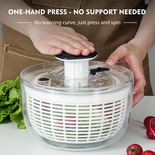 Miniatura 6 de Ourokhome Centrifugadora de Ensalada Secadora de Lechuga, Secadora de Vegetales Grande de Presión Fácil con Una Mano, Mezcladora de Ensalada