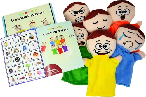 Miniatura 2 de 4E's Novelty Títeres de mano para niños con 6 emociones, con brazos móviles, títeres de mano de felpa suave para niños pequeños, juguetes