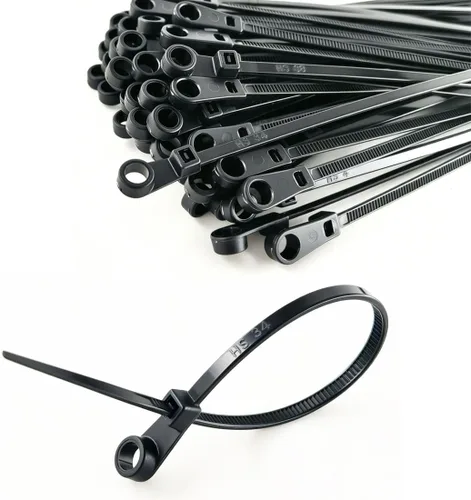 Miniatura 8 de HS Bridas de plástico con agujeros para tornillos (paquete de 100) 7.5 pulgadas, cabeza de montaje eléctrica, 50 libras, color negro UV