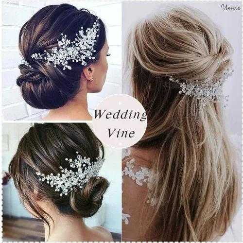 Miniatura 6 de Unicra Flor de novia boda pelo vid cristal pieza nupcial pieza de diamantes de imitación fiesta accesorios hoja joyería cuentas cuentas tocado