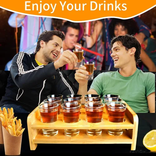 Miniatura 7 de Juego de 12 bandejas para servir vasos de chupito de 1 onza/1.0 fl oz, base gruesa con soporte organizador para fiesta de tequila, club, bar, hogar