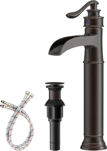 Miniatura 11 de Grifo de lavabo de lavabo de oro cepillado, grifo de baño alto de una sola manija, grifo de fregadero de un solo orificio con ensamblaje de drenaje