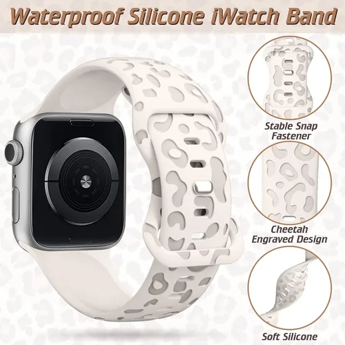 Miniatura 2 de 6 Pack de correas Leopard grabadas compatibles con Apple Watch de 40mm 38mm 41mm 44mm 45mm 46mm 49mm, mujeres, correa deportiva de silicona