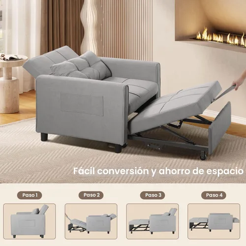 Miniatura 4 de Aiho Silla Cama Convertible, Sofá Cama 3 en 1 con Diseño Ajustable, Almohada y Bolsillo - Cama Extraíble para Apartamento, Gris Claro