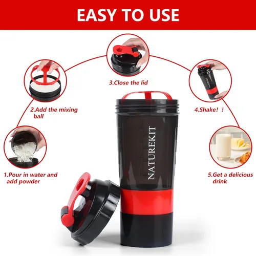 Miniatura 5 de Botella agitadora, botella mezcladora de proteínas, taza agitadora de gimnasio de 16 onzas con bola agitadora, tazas agitadoras para batidos de Rojo
