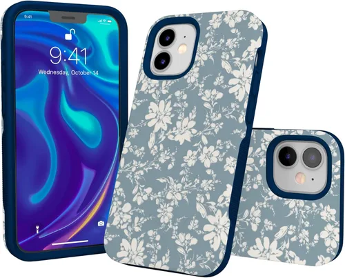 Miniatura 3 de Casely Funda para iPhone 12 Mini Té de la tarde Floral azul Diseño protector audaz Compatible con MagSafe