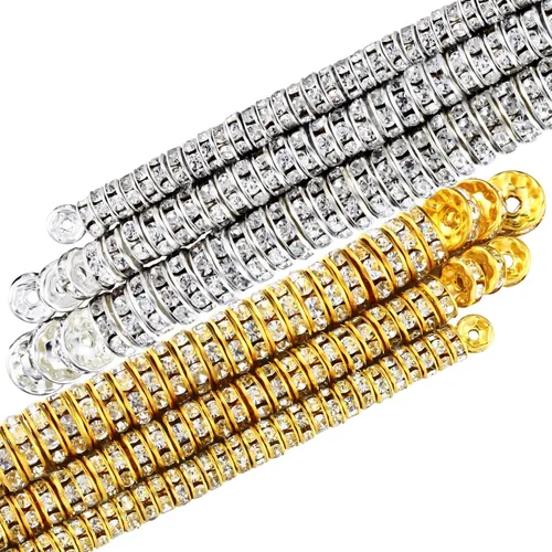 WILLBOND 800 cuentas redondas espaciadoras de cristal con diamantes de imitación, cuentas sueltas de 0.236 in, 0.315 in y 0.394 in para collares,