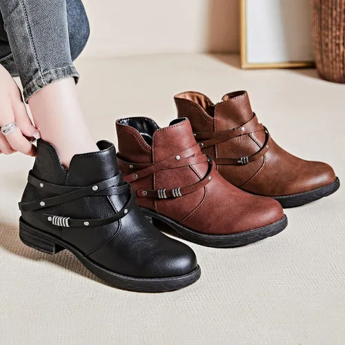 Miniatura 6 de Ataiwee Women's Wide Width Ankle Boots, Chunky Heel Side Zipper Fashion Slip On Short Booties.