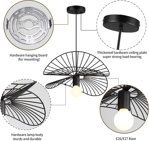 Miniatura 4 de Lámpara colgante negra, iluminación colgante industrial, lámparas rústicas para cocina, isla, comedor, entrada, vestíbulo, paquete de 1