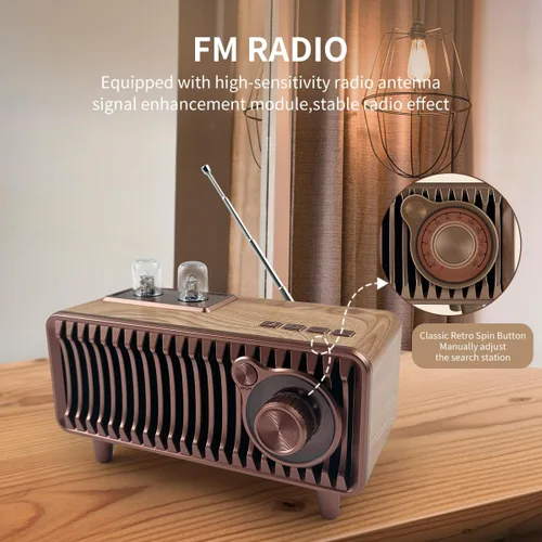 Miniatura 2 de CYBORIS Altavoz Bluetooth retro, radio vintage de madera natural Rotary FM Radio FM 20W altavoces duales estéreo, con disco U, tarjeta TF/función