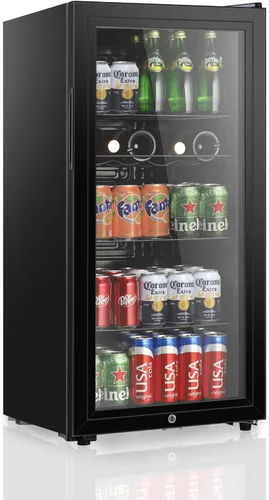 Miniatura 9 de HAILANG - Refrigerador de bebidas, 1.3 pies cúbicos, mini refrigerador con puerta de vidrio para refrescos y cerveza, refrigerador de bebidas