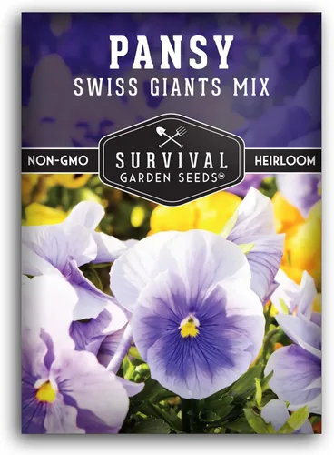 Survival Garden Seeds - Semillas de pensamiento Swiss Giant Mix para plantar - Paquete con instrucciones para plantar y cultivar pensamientos