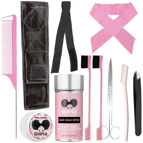 Goiple 11 piezas Kit de peluca para pelucas de encaje frontal para principiantes, palo de cera para cabello, banda elástica de fusión de encaje para