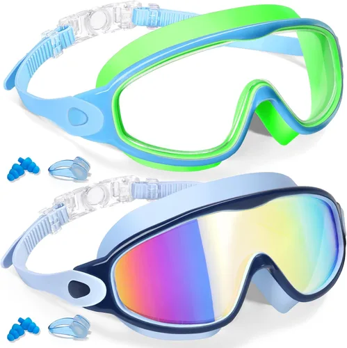 Keary - Paquete de 2 gafas de natación para niños de 3 a 15 años, protección ultravioleta, antivaho, para piscina, agua, para niños, niñas, jóvenes