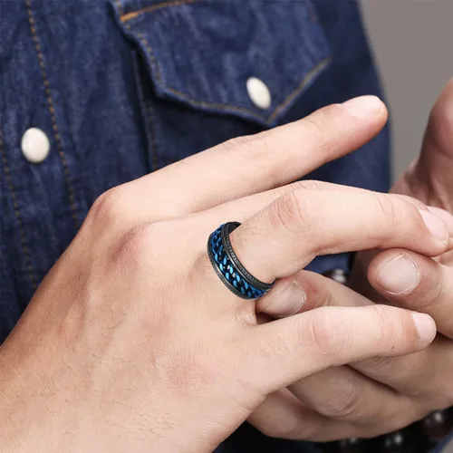 Miniatura 2 de Anillos giratorios para hombres y mujeres, anillos de ansiedad para hombres, anillos de cadena para adultos, anillos de titanio y acero Negro azul