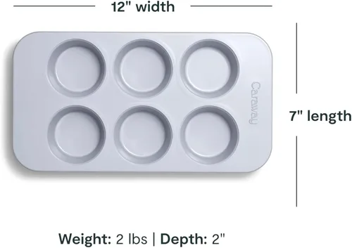 Miniatura 3 de Caraway Molde antiadherente de cerámica para muffins de 6 tazas Dúo – No tóxico, sin PTFE ni PFOA, apto para horno, núcleo de acero aluminizado