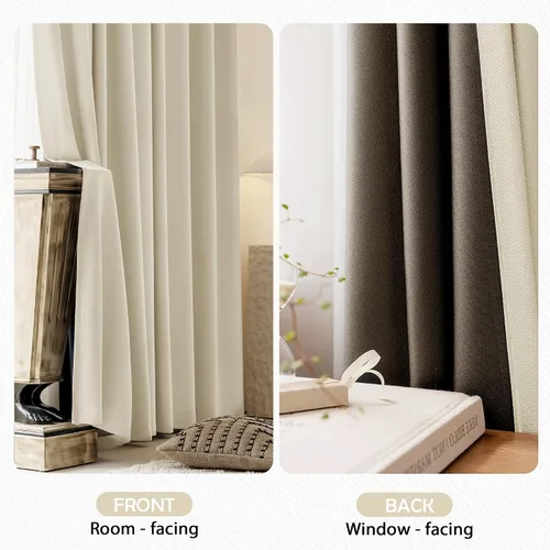 Miniatura 5 de Cortinas de lino 100% opacas de 96 pulgadas de largo, 2 paneles para dormitorio, sala de estar, lino beige, texturizado, para oscurecer