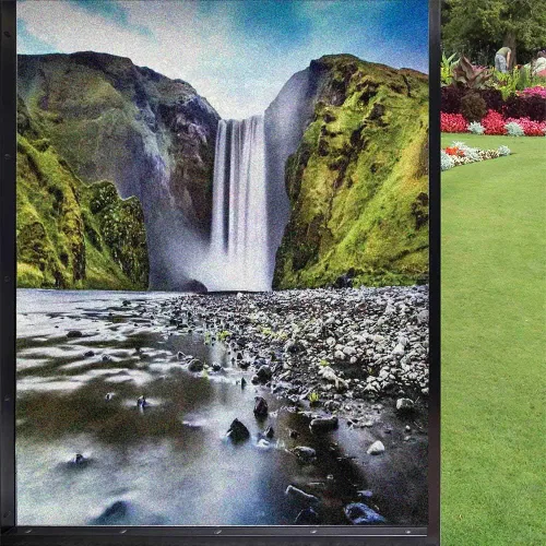 Miniatura 12 de Película escénica de verano para ventana, película de privacidad para ventana, prado floral silvestre en montañas alpinas, puesta de sol, Color 1