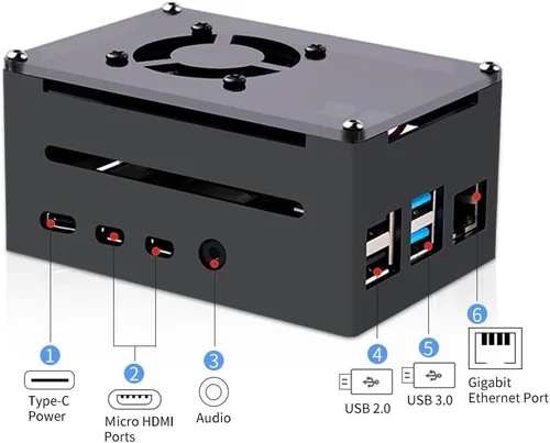 Miniatura 5 de GeeekPi Funda para Raspberry Pi 4, Pi 4 de aluminio con ventilador, disipador de calor Pi 4 para Raspberry Pi 4 Modelo B, carcasa alta compatible