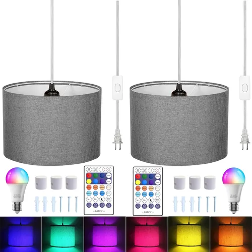 Miniatura 10 de ZSLAIFU Lámpara colgante de 15 pies con interruptor, luces colgantes blancas con cable enchufable, lámpara colgante con control remoto, lámpara