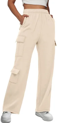 AUTOMET Pantalones deportivos cargo para mujer, pierna ancha, con forro polar, pantalones Y2K para mujer, para otoño e invierno, holgados de cintura