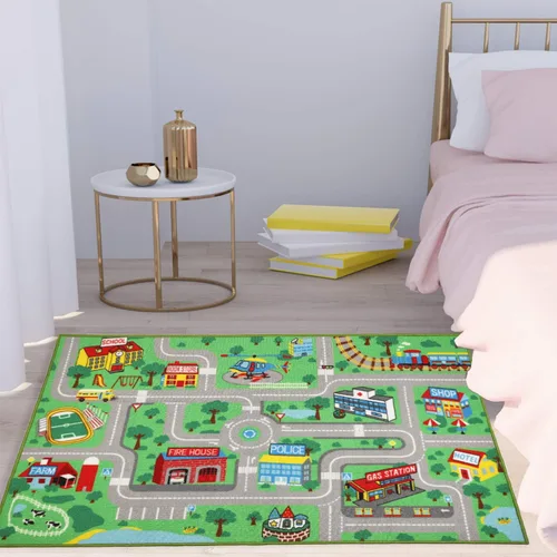 Miniatura 7 de Yincimar Alfombra de juego para niños para sala de juegos, 5.2 x 3.3 pies, mapa de ruta de la ciudad, alfombra de juego para automóvil, alfombra