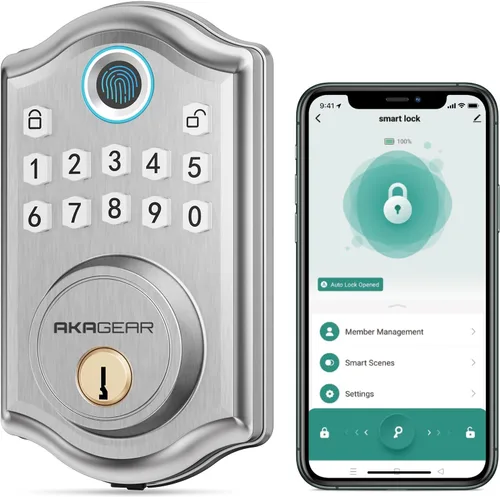 Miniatura 11 de AkaGear DS10 Pro - Cerradura de Puerta de Entrada sin Llave con Control de APP - Cerradura de Puerta Electrónica con Teclado de Huellas Dactilares