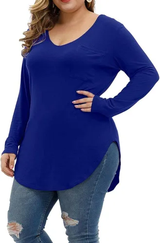 Miniatura 5 de ALLEGRACE Camisas de talla grande para mujer, camisetas básicas de manga larga para otoño, cuello en V, blusas casuales elegantes