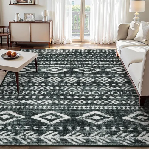 Miniatura 16 de Lahome Alfombra bohemia marroquí para entrada, lavable, de 2 x 3 pies, color gris y blanco, antideslizante, ultra fina, suave, rústica con estampado