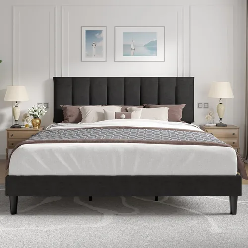 Miniatura 30 de VECELO - Base de cama tamaño individual con cabecera tapizada, plataforma con soporte de listones de madera de alta resistencia, no necesita somier
