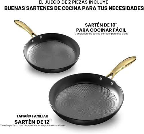 Miniatura 5 de imarku Sartenes de hierro fundido, sartenes antiadherentes, 2 unidades, juego de sartenes de 10 pulgadas y 12 pulgadas, sartenes antiadherentes