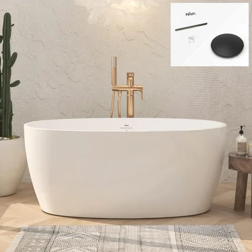 Miniatura 32 de FerdY Tahiti - Bañera independiente de 67" con forma ovalada elegante, bañera aislada de doble pared brillante con color blanco, con centro