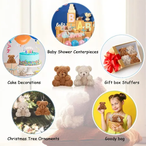 Miniatura 6 de Threan 8 piezas de mini osos de peluche de 4 pulgadas, juguetes de peluche pequeños a granel, muñeco de oso suave, regalos para llavero, suministros