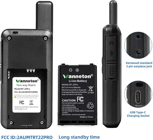 Miniatura 5 de Walkie talkies RT22pro Walkie Talkies inalámbricos de copia de frecuencia recargable para adultos, walkie talkies 4 unidades de largo alcance
