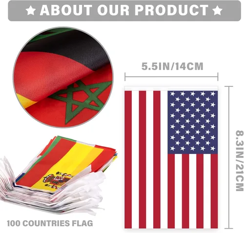 Miniatura 3 de Bandera de cuerda de 100 países, bandera internacional de 82 pies, decoración de bandera mundial para fiesta de la Copa del Mundo, escuela, eventos