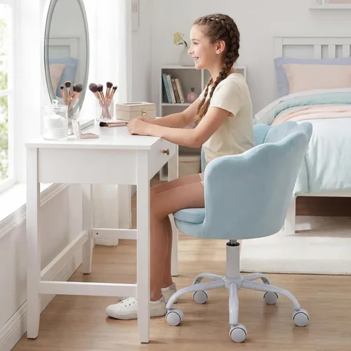 Miniatura 7 de Silla de escritorio de terciopelo para niños, bonita silla de computadora moderna tapizada, con brazo giratorio, silla de tocador ajustable
