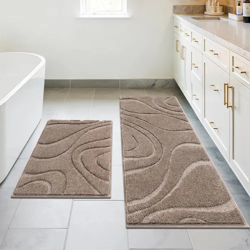 Miniatura 17 de Juego de alfombras de baño HEBE de 5 piezas, tapete de baño de microfibra suave y absorbente para el baño, juego de alfombras de baño antideslizante