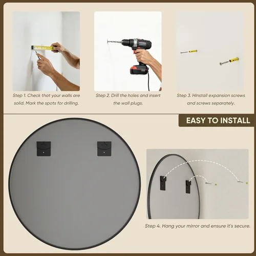 Miniatura 7 de Antok Espejo redondo de 20 pulgadas para pared, espejo redondo de baño, espejos de pared circulares con marco de metal negro, espejos circulares