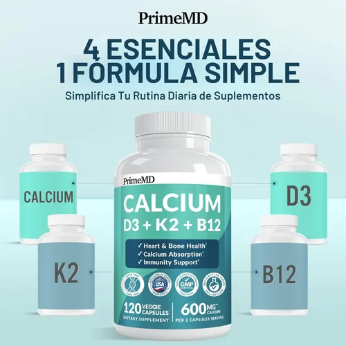 Miniatura 3 de Suplementos de calcio 4 en 1 para mujeres y hombres - Suplemento de calcio con vitamina D3 K2 5000 UI, 601 mg por porción - Sin gluten, apto