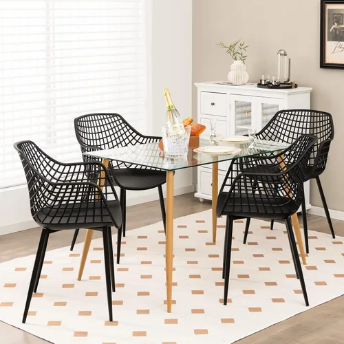 Miniatura 2 de Giantex Juego de 4 sillas de comedor modernas, sillones negros con respaldo de 15 pulgadas de alto, patas de metal con recubrimiento en polvo