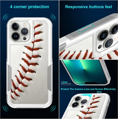 Miniatura 4 de Funda para iPhone 12 Pro Max, diseño blanco deportivo de béisbol, absorción de golpes, policarbonato duro e interior de silicona híbrida de doble