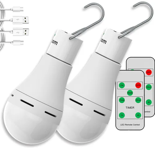 Miniatura 8 de Bombillas LED recargables USB con temporizador remoto, 5 modos de luz, luz diurna y ámbar, bombilla LED recargable de 1800 mAh para acampar